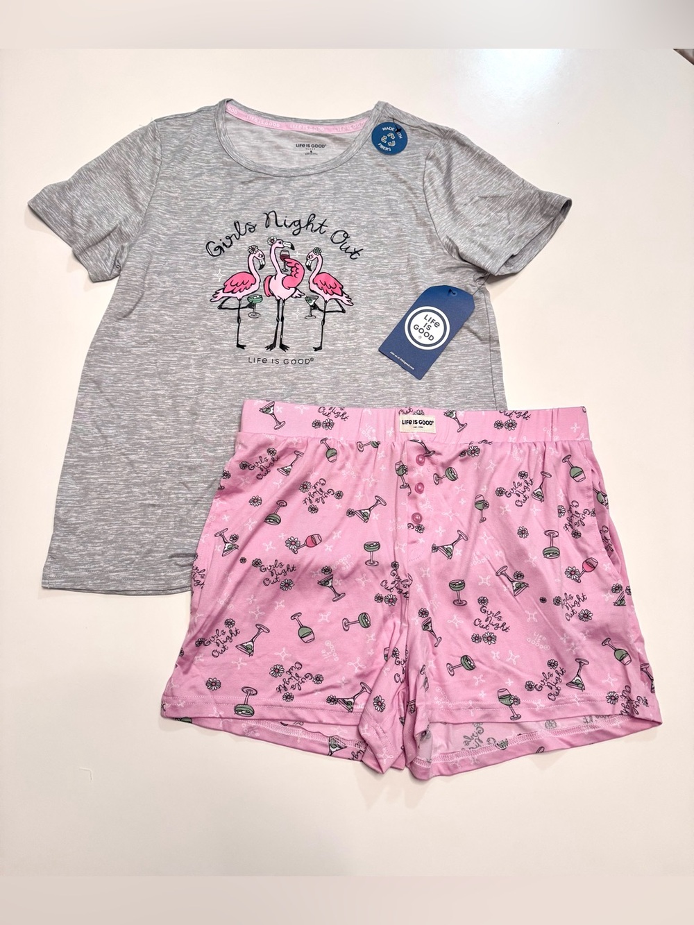 Life is Good Flamingoes with Drinks Pajama Set ‘Girls Night Out’ size S
